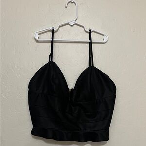 Bebe Black Crop Peplum Back Zipper Closure Top Event Party Club Modern